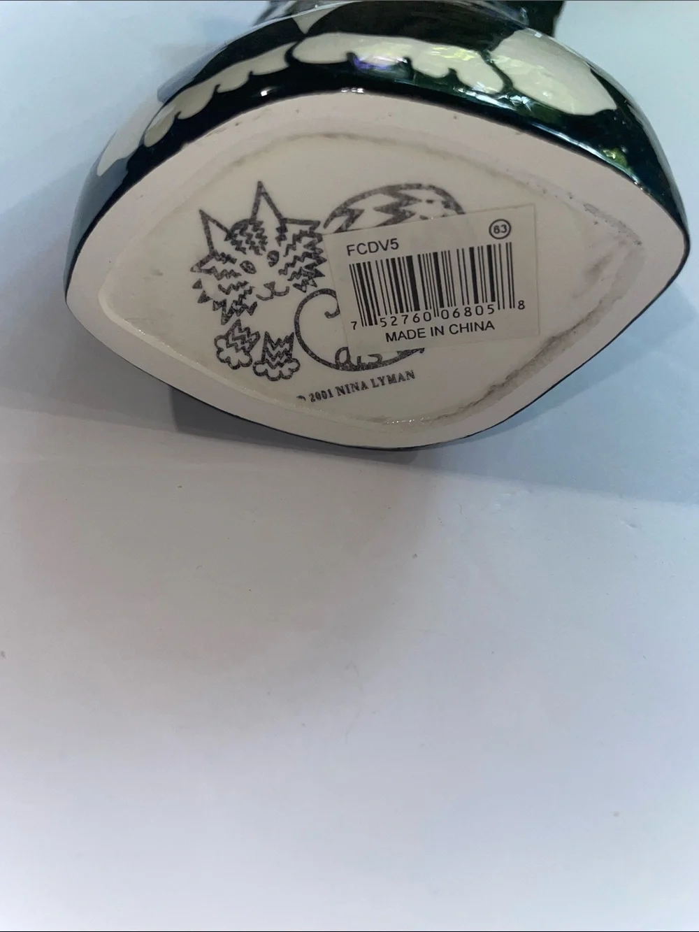 2001 Vintage Nina Lyman Black & White Cat Ceramic Vase Decor for Pets Lovers